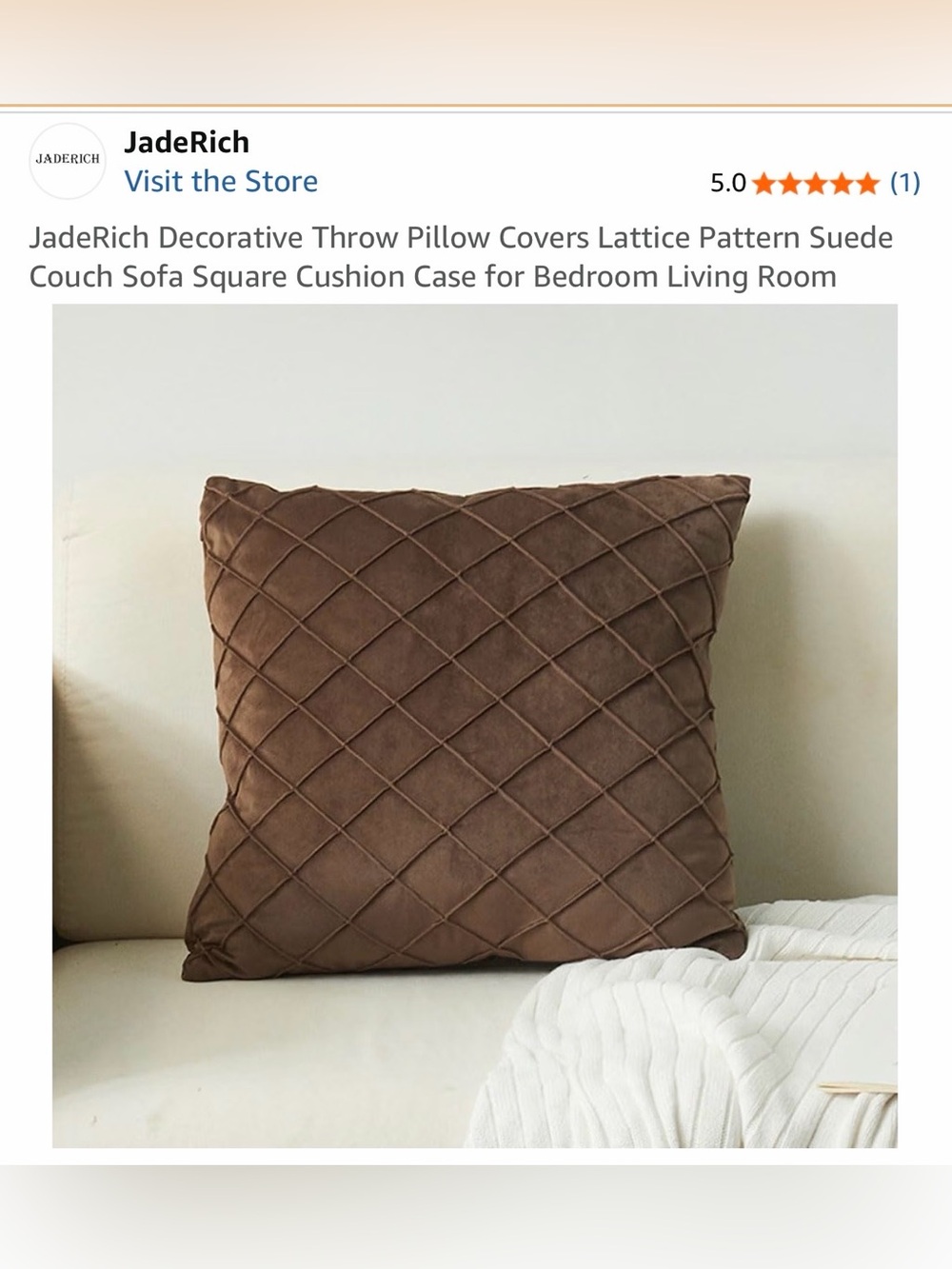 Brown Suede Lattice Throw Pillow Cover 20 x 20 NWT